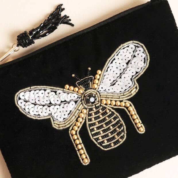 Lisa Angel – wholesale Coin purse – Women’s – Black Velvet Bee Embroidered Pouch2