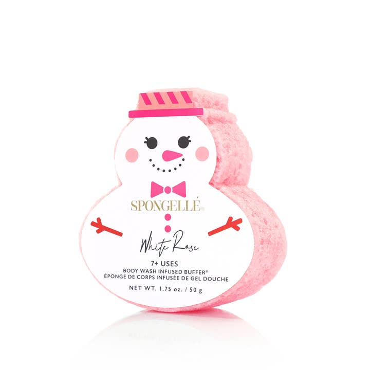 Spongellé - Wholesale Bath Pouf/Sponge - White Rose Snowman Holiday Buffer Christmas Stocking Gift