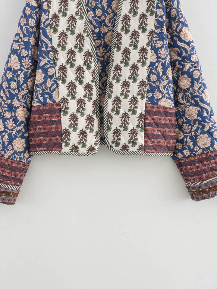 Cottagecore Floral Block V-neck Cropped Quilted jacket for wholesale on Faire