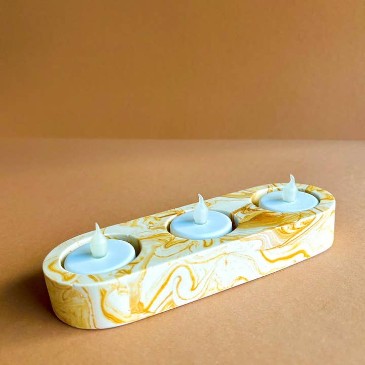 Tealights stand-Ocre yellow marble for wholesale by Arthousefern