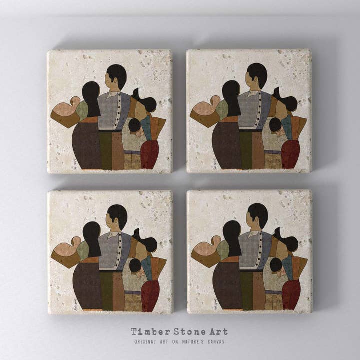 ETHNIC0219 - Set Of 4 Natural Stone Coasters for wholesale by Timber Stone Art