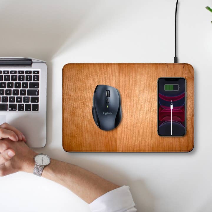 WUDN Handcrafted - Vendita all'ingrosso Tappetino per mouse - Grande tappetino per mouse in vero legno con ricarica rapida wireless da 15 watt1