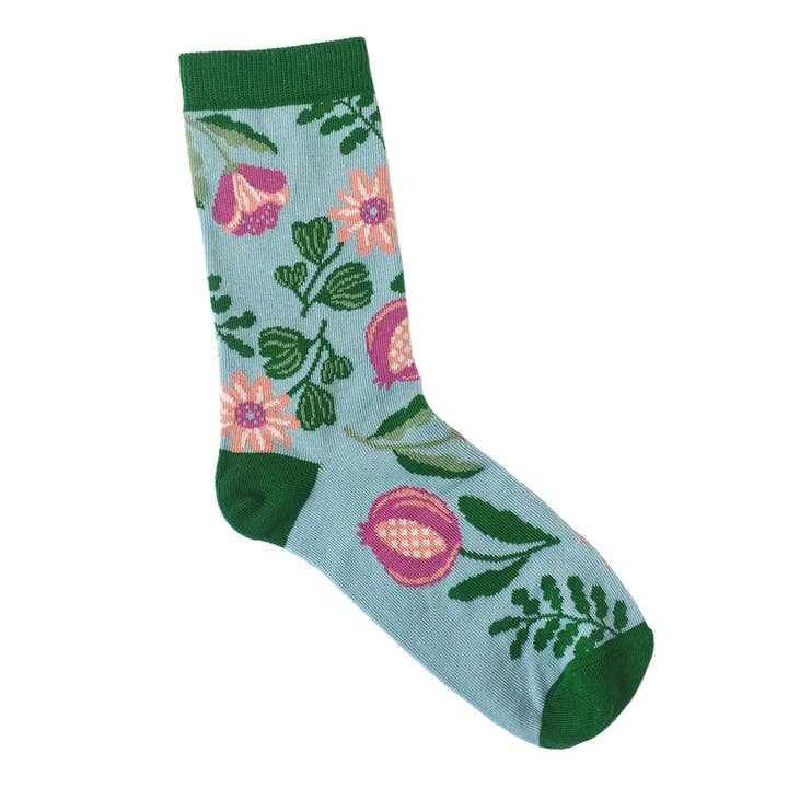 mini labo - Wholesale Socks - Women's - Green pomegranate pattern socks 1