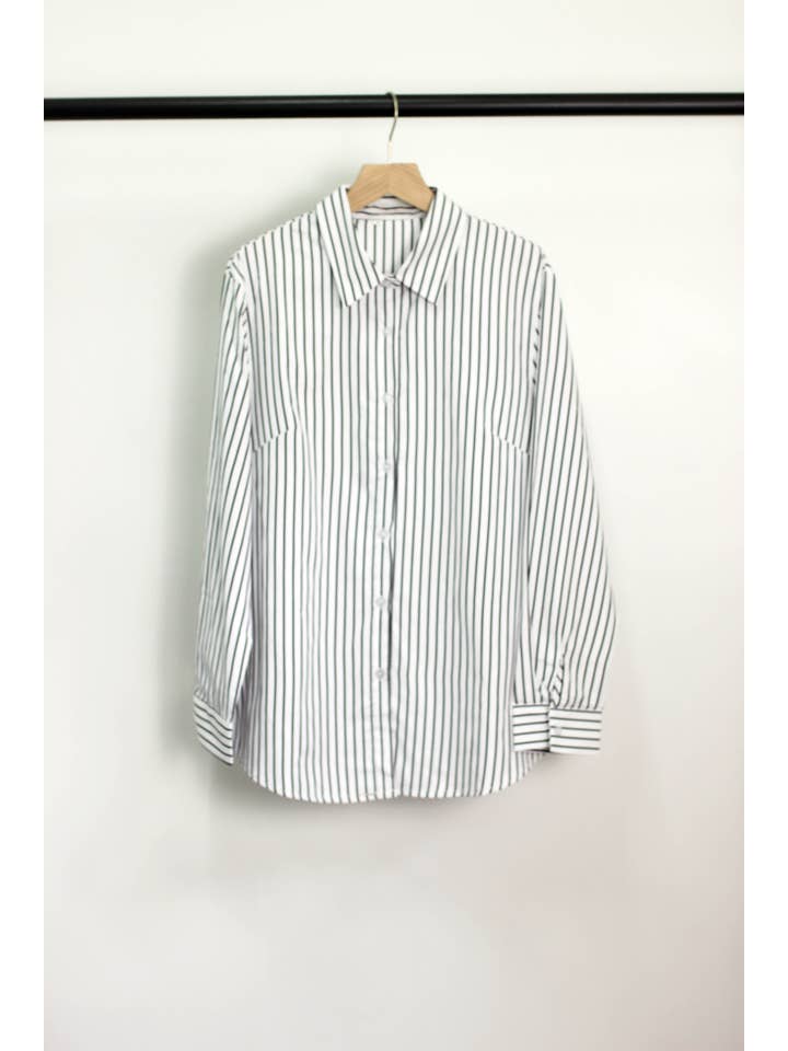 ESLEY - Wholesale Button Down Shirt - Women's - T2406ASJP53055 - CLASSIC STRIPE LONG SLEEVE BLOUSE
