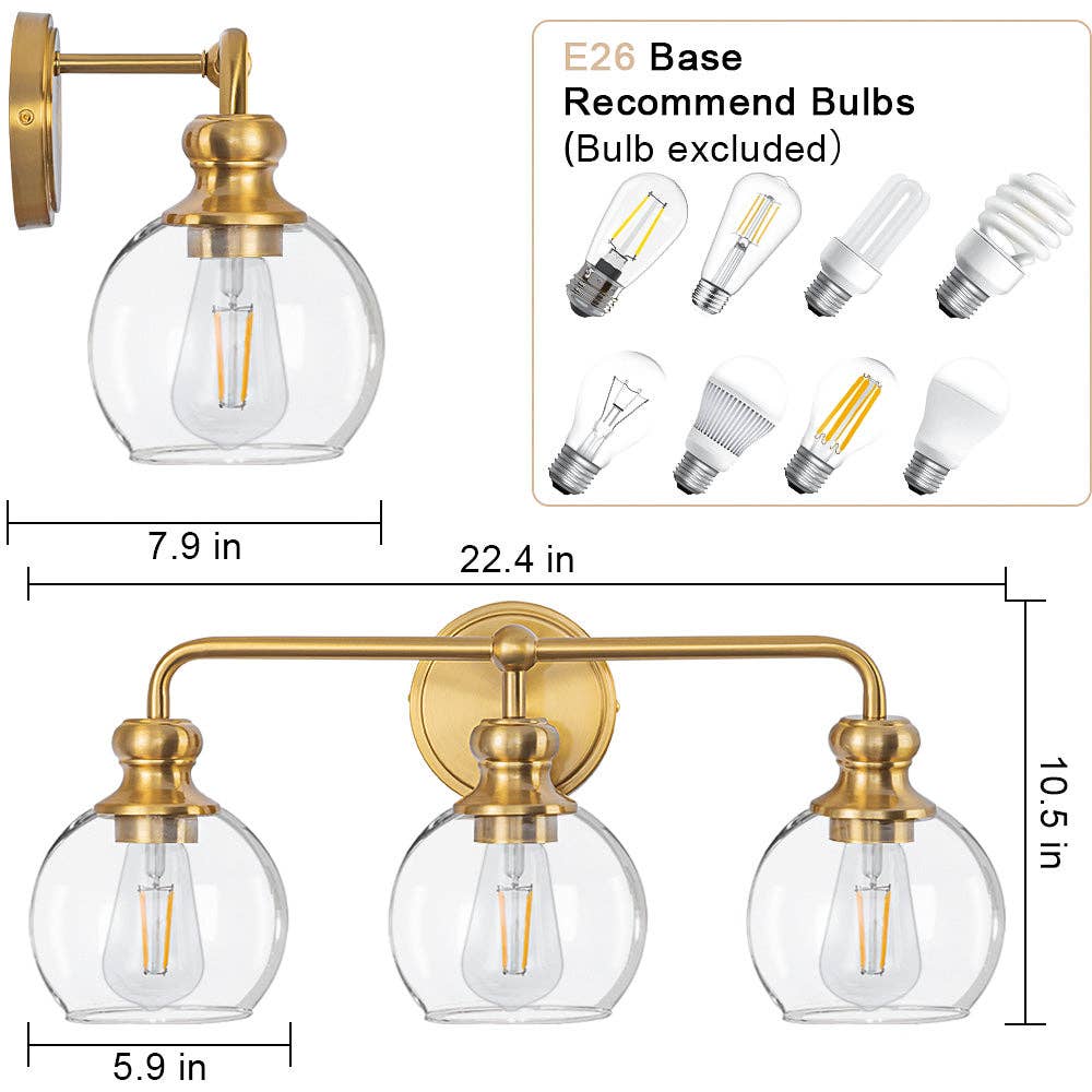 Brio Lighting - Vente Lustre/Suspension - Lampe de vanité moderne à 3 lumières Irvine Gold3