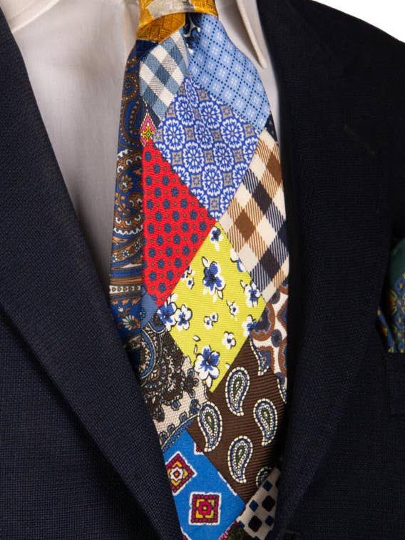 Patchwork Mosaic Tie Multicolor Pattern Silk Print PM740 for wholesale by Graffeo Cravatte