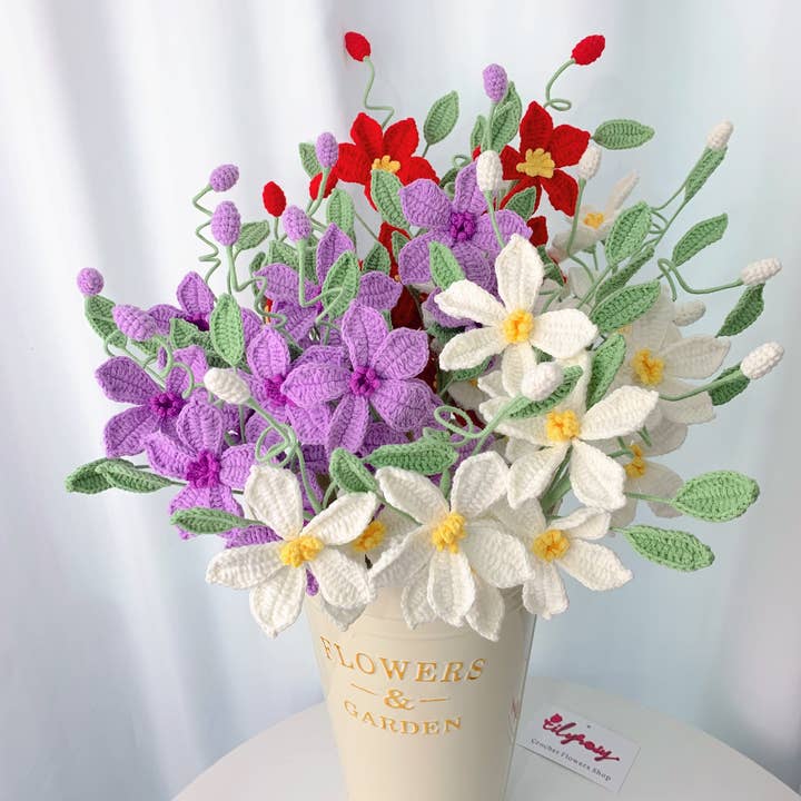 Presente de flor de clematite em croché, Presente artesanal para qualquer ocasião por atacado de Lilyrosy(Duty free)