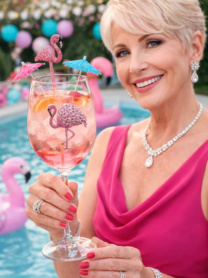 Flamingo Jeweled Stemmed Wine Glass for wholesale by The Queens' Jewels®