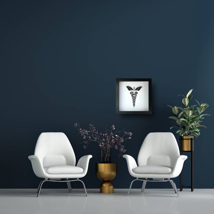 Isms - Wholesale Wall Accent - Caduceus Medical Symbol Framed Art with Real Butterfly Wings2