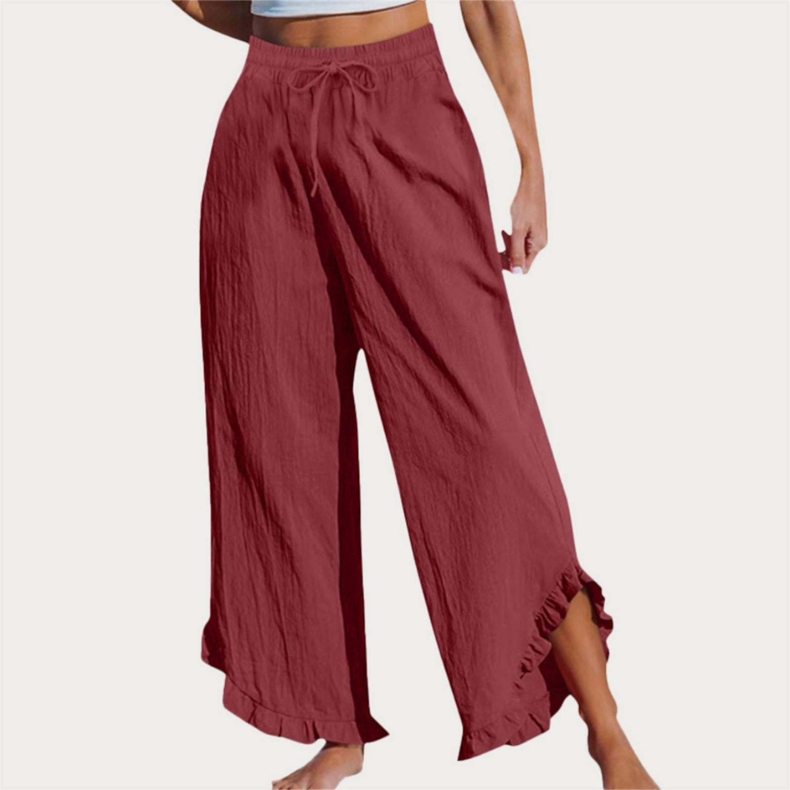 Rosa Clothing - Wholesale Pants - Women's - Casual ruffle shirred wide-leg crop pants6