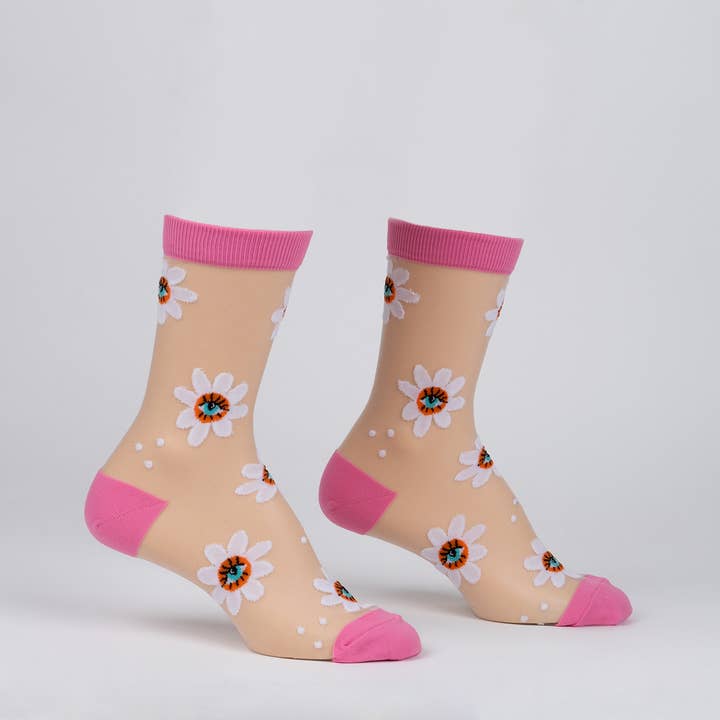 Eye Feel Seen Sheer Crew Socks for wholesale by Sock it To Me