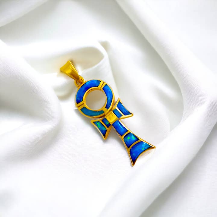 ALADDIN'S LAMP JEWELRY - Wholesale Individual Charm/Pendant - Gold Key Of Life Ankh Opal Pendant4