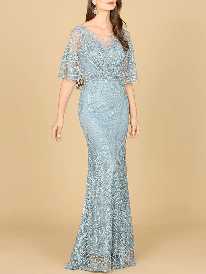 Lara 29673 - Vestido de Sirena con Mangas de Capa para venta al por mayor de Lara New York