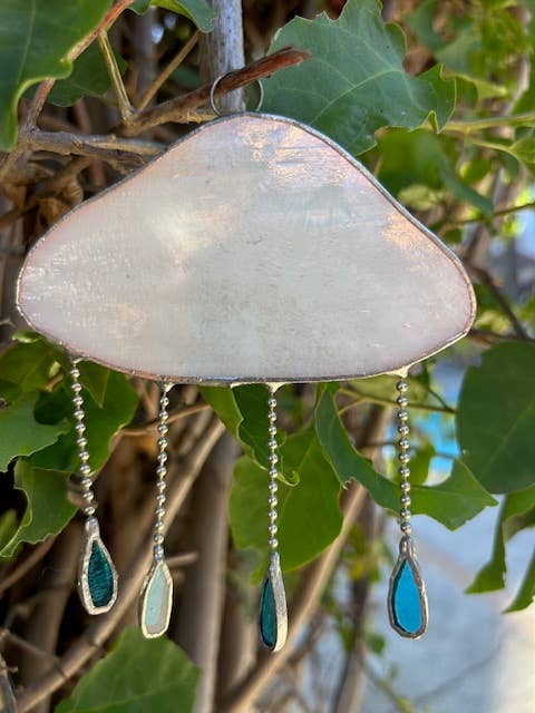 Stained glass stars and Talavera - Wholesale Suncatcher - Handmade Cloud Stained Glass Suncatcher with Raindrop Charms8