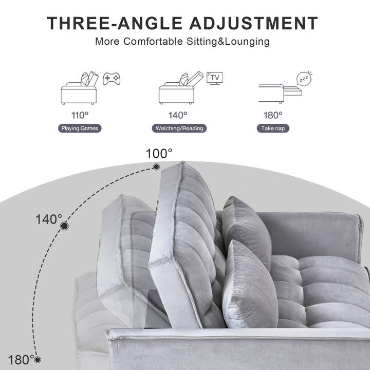 39F Inc. - Wholesale Sofa - 3-in-1 Convertible Sleeper Sofa Bed, Velvet Loveseat-Black14