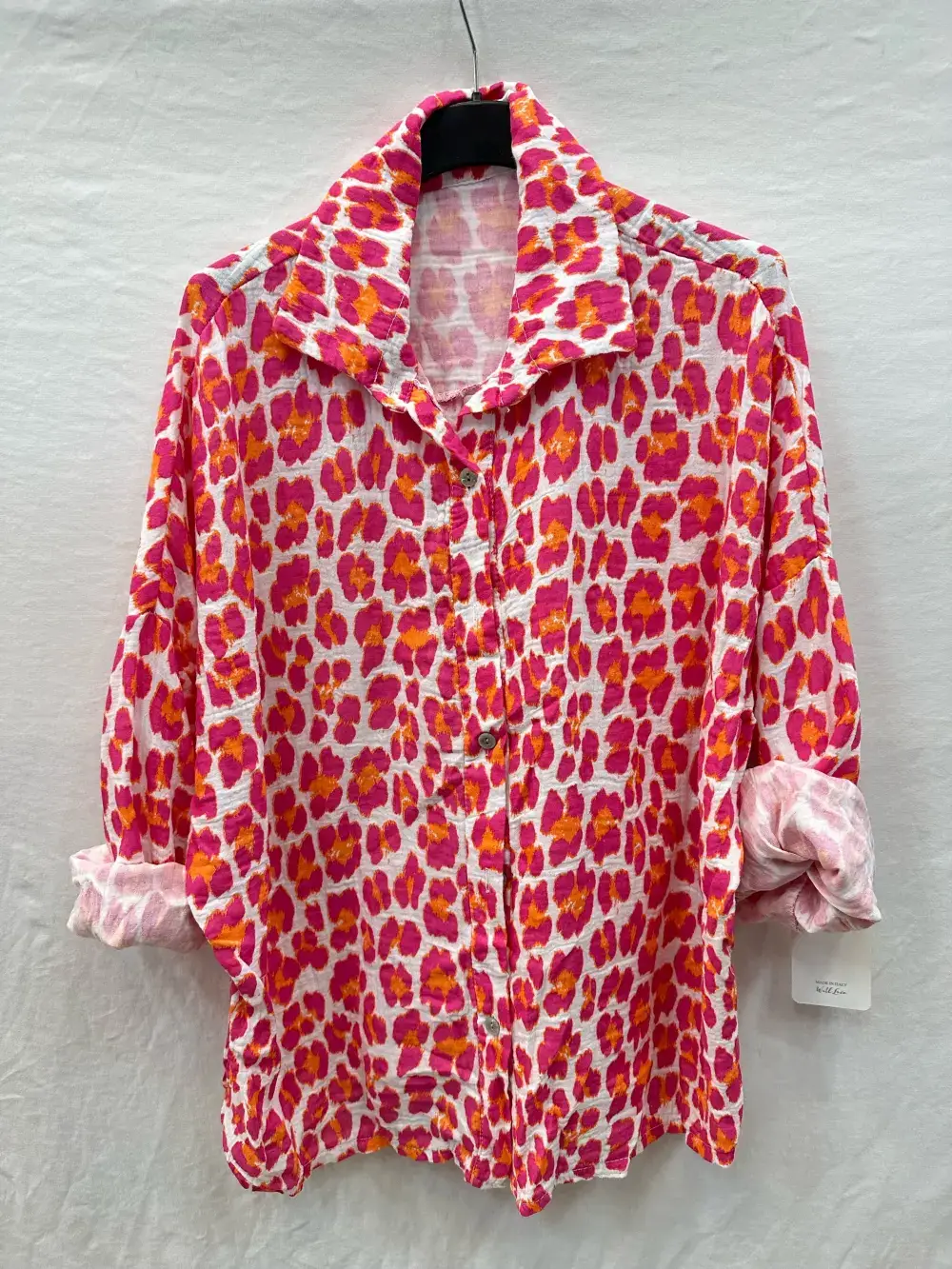 Mimi & Gogo - Vendita all'ingrosso Camicia button down - Donna - Camicia in garza di cotone con leopardo @8800_ChLeoGaze6