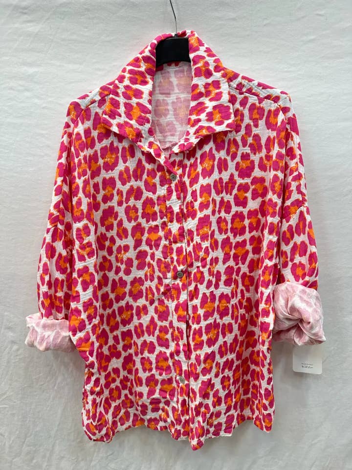 Mimi & Gogo - Vendita all'ingrosso Camicia button down - Donna - Camicia in garza di cotone con leopardo @8800_ChLeoGaze6