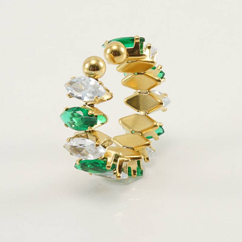 Mio Queena - Wholesale Multi-Stone Ring - Stainless Steel Cubic Zirconia Adjustable Ring7