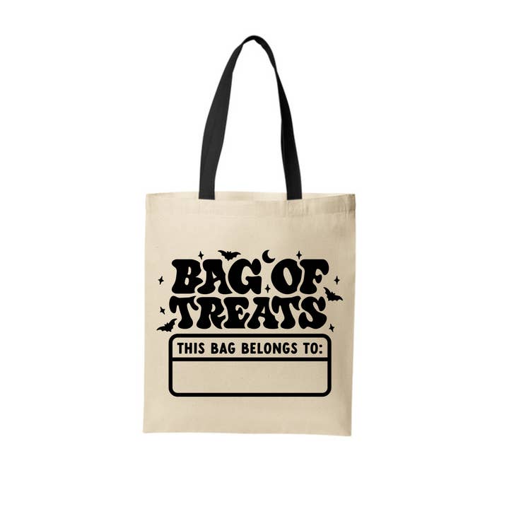 Trick or Treat Candy Canvas Tote Trick or Treating name Bag for wholesale by Benny & Ray Apparel
