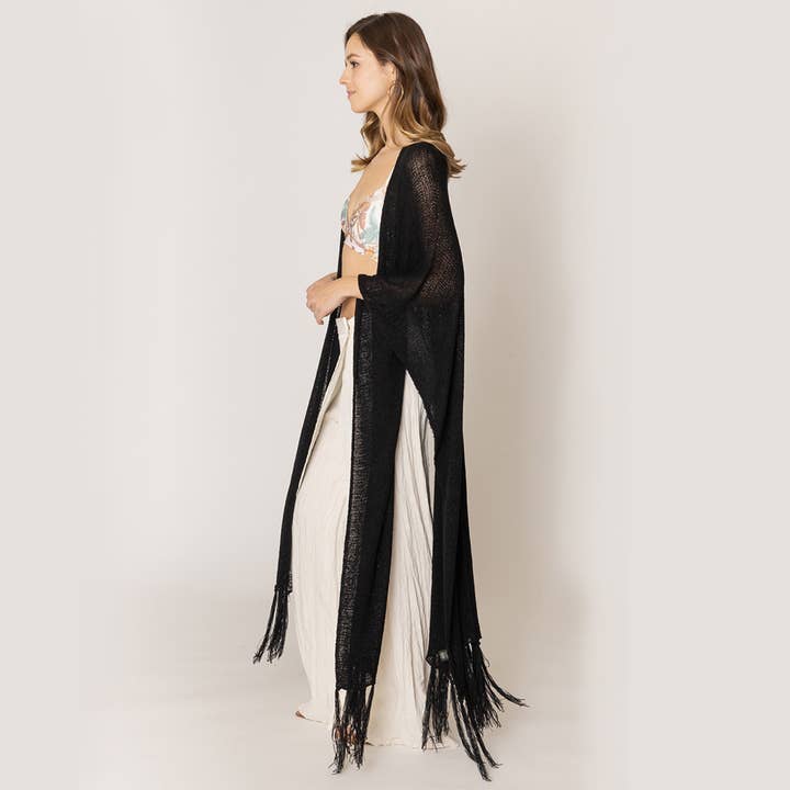 Fashion City - Venta al por mayor Kimono - Mujer - Cárdigan largo de punto con flecos y forro tipo kimono3