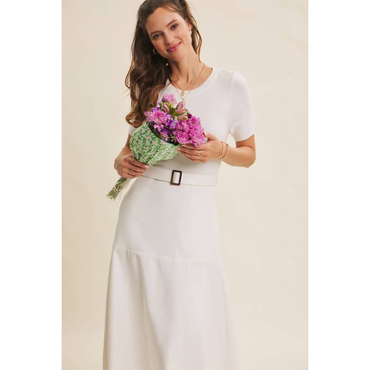 in february - Wholesale Dress - Women's - PHOTOGRAPHS LIKE A DREAM BELTED SWEATER TWOFER MIDI DRESS