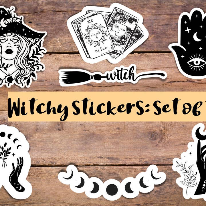 Witchy Vinyl Stickers, Set 7, Boo, Witch Aesthetic for wholesale by True North Bazaar