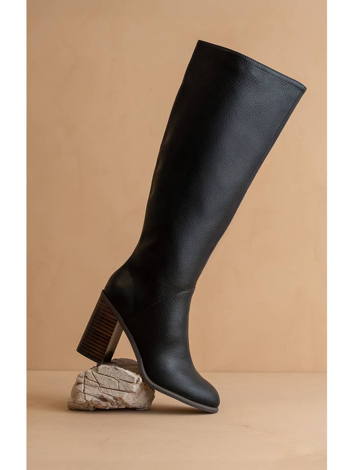 The Shiloh | Black Knee High Block Heel Boot for wholesale on Faire