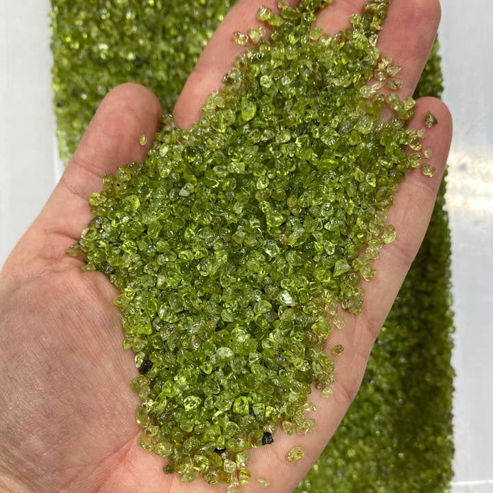 New Moon Beginnings - Wholesale Spiritual Stone/Crystal - Bulk Peridot Crystal Chips (1 lb. Bag) Size 3mm to 5mm2