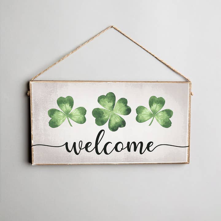 Rustic Marlin - Wholesale Sign - Welcome Shamrocks Twine Hanging Sign1