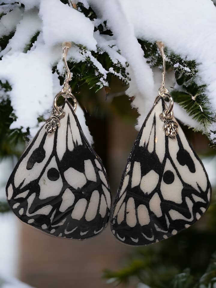 Idea Leuceone handpainted butterfly earrings for wholesale by Monarch Jewelry Project/dIANKA designs