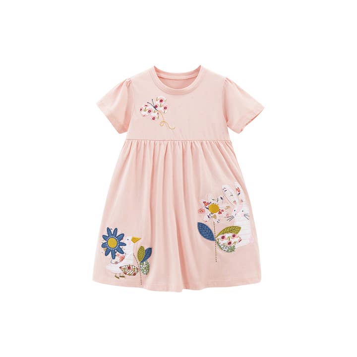 Spring And Summer Baby Girls Short Sleeves Flowers And Animals Collection Dress for wholesale by MyKids-USA®