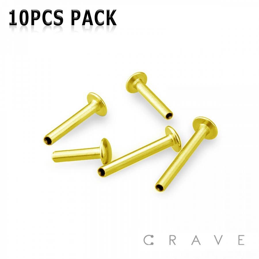 CRAVE - Wholesale Jewelry Set - 10PCS OF GOLD PLATED SS INTERNALLY THREADED LABRET BAR0
