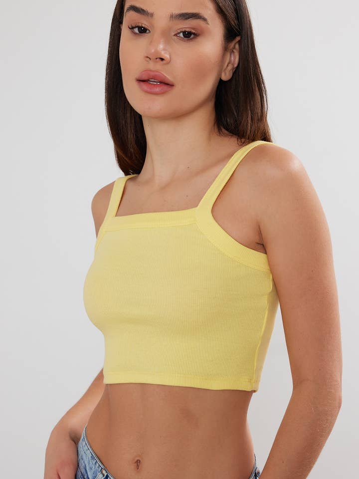 Camiseta sin mangas Stappy para mujer, de algodón recortado, con tirantes acanalados para venta al por mayor de VAV NEW YORK