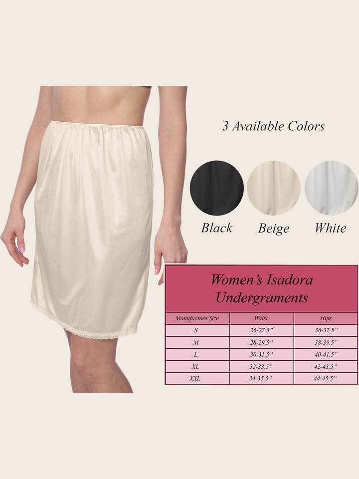 Isadora, Tipi toe, & James Fiallo - Wholesale Slip – Women's - Isadora Women Satin Half Slip Culotte Floral Lace Underskirt9