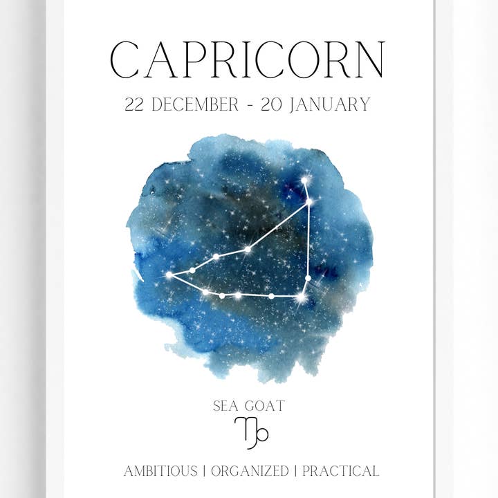 Capricorn Zodiac Star Sign Wall Art Print for wholesale by The Home and Gift Store