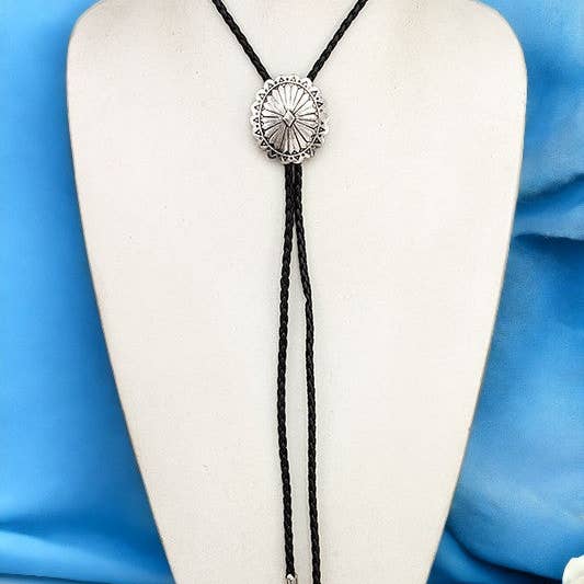 Burnished Silver Concho Pendant Slider Cord Necklace Set for wholesale on Faire