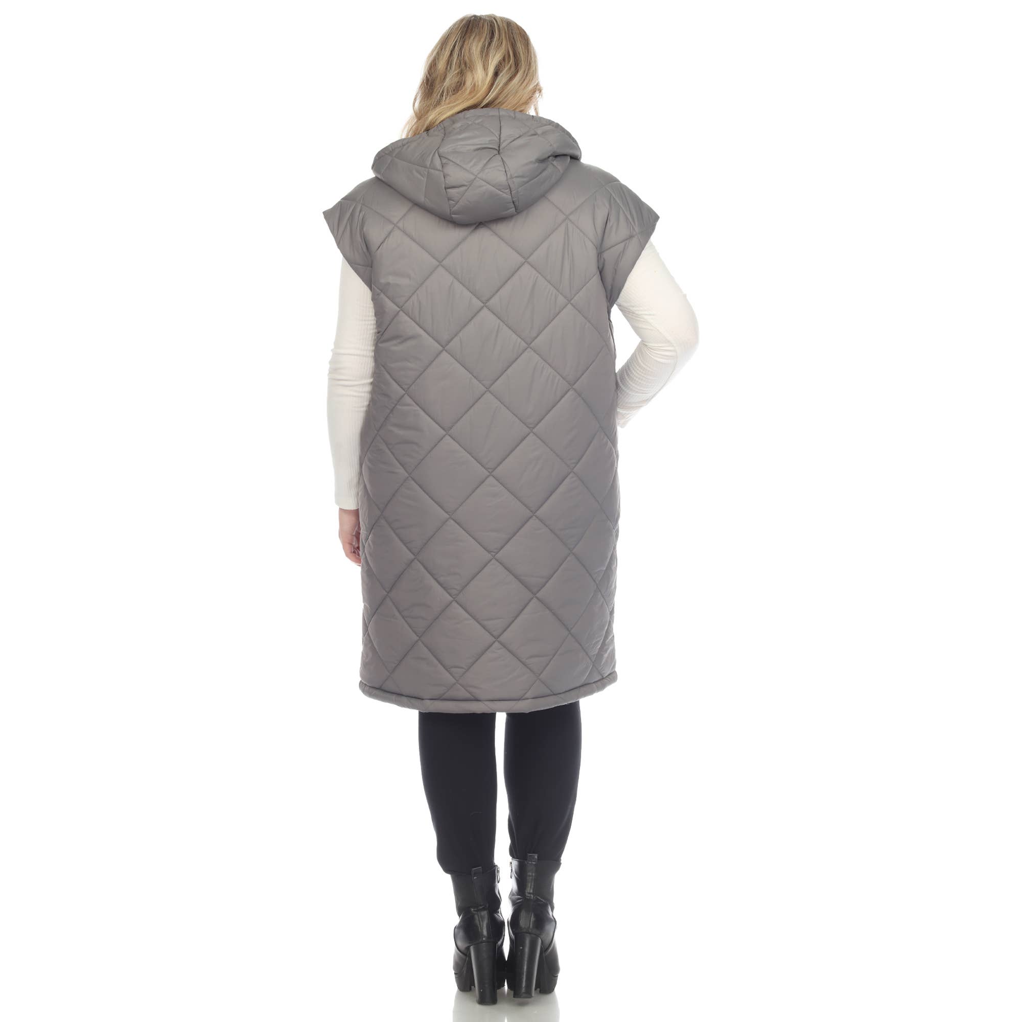 WHITE MARK - Wholesale Outerwear Vest - Women's - Plus Size Diamond Quilted Hooded Puffer Vest15