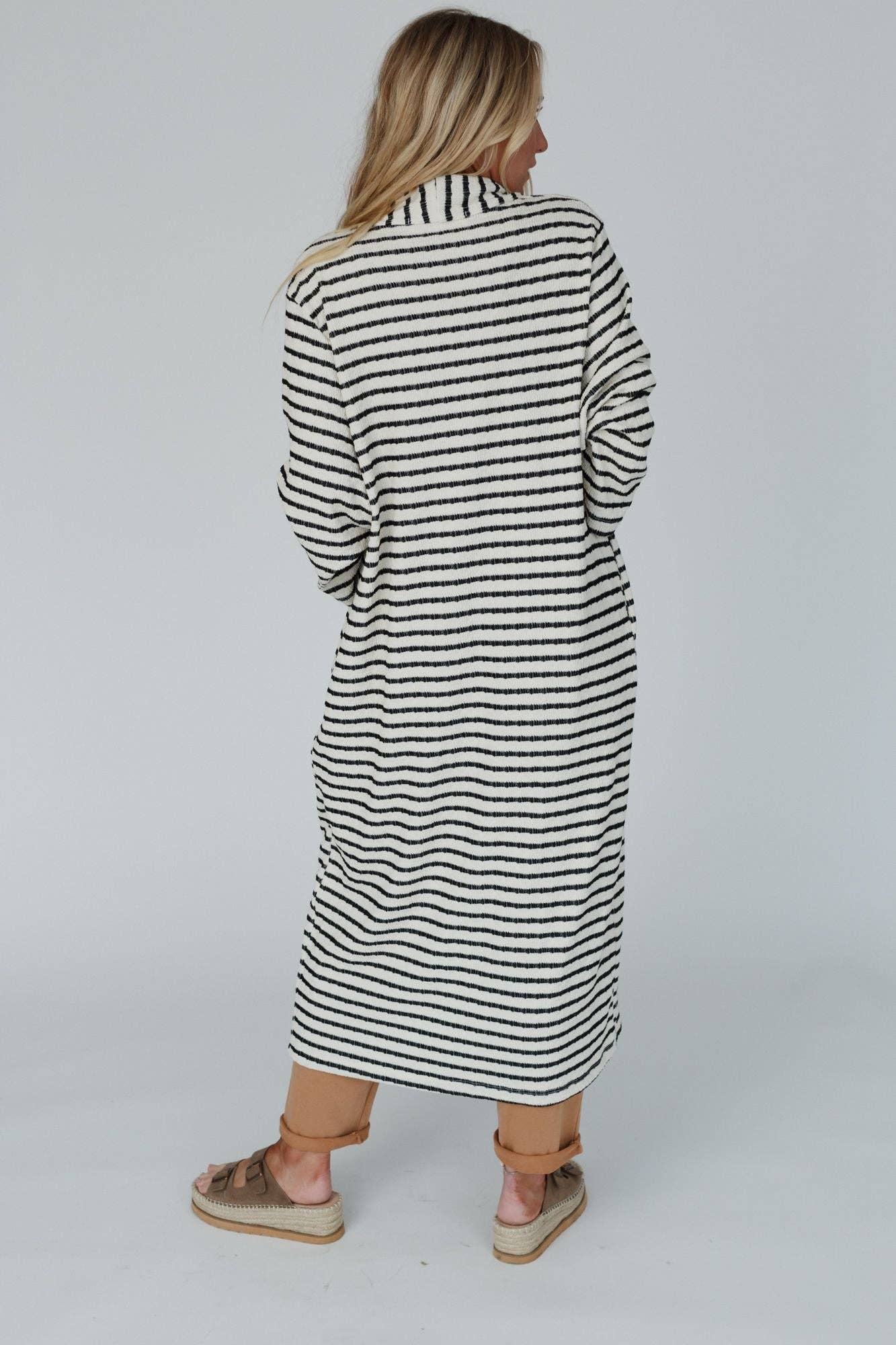 Three Bird Nest - Wholesale Cardigan - Women's - Venyx Striped Duster Cardigan - Cream Black3