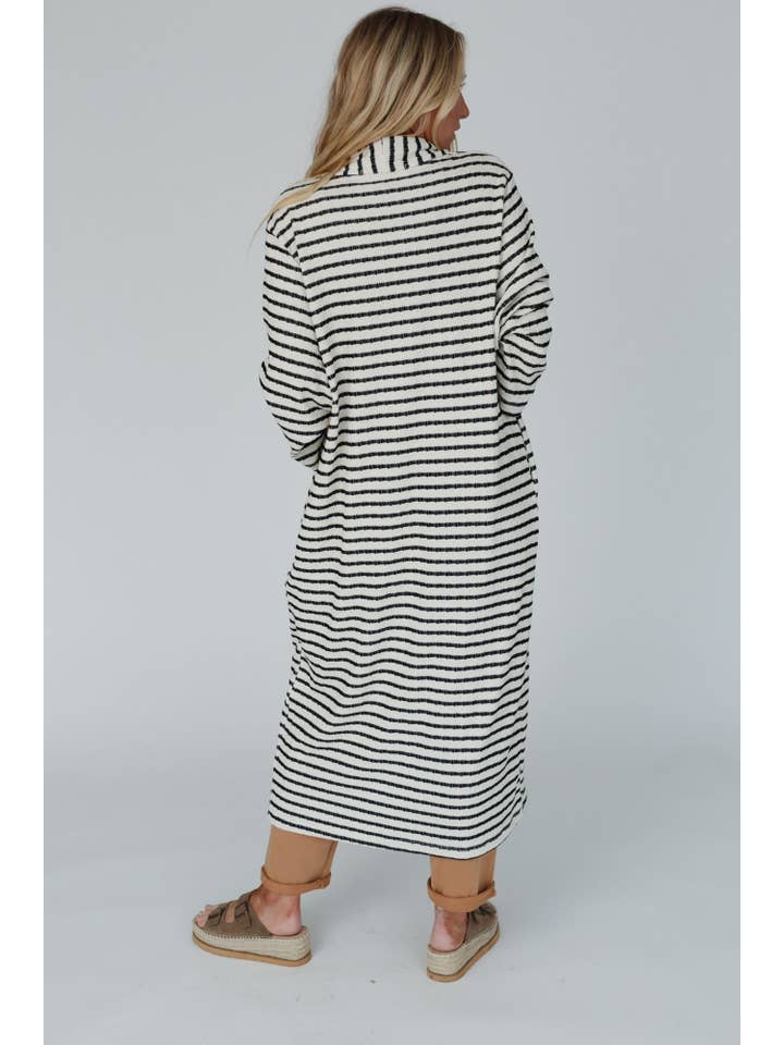 Three Bird Nest - Wholesale Cardigan - Women's - Venyx Striped Duster Cardigan - Cream Black3