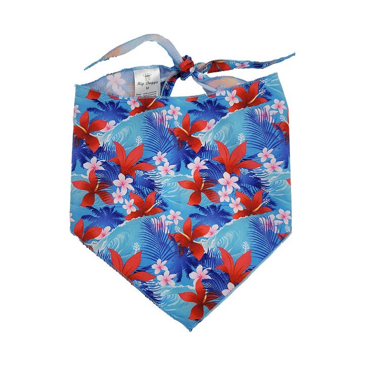 Bandana bleu hawaïen noué pour chien pour la vente par Barker's Bowtique