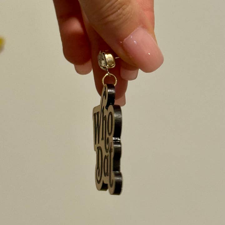 Louie Love - Wholesale Dangle Earrings - Black & Gold Saints Nola Football Gameday Acrylic Earrings2