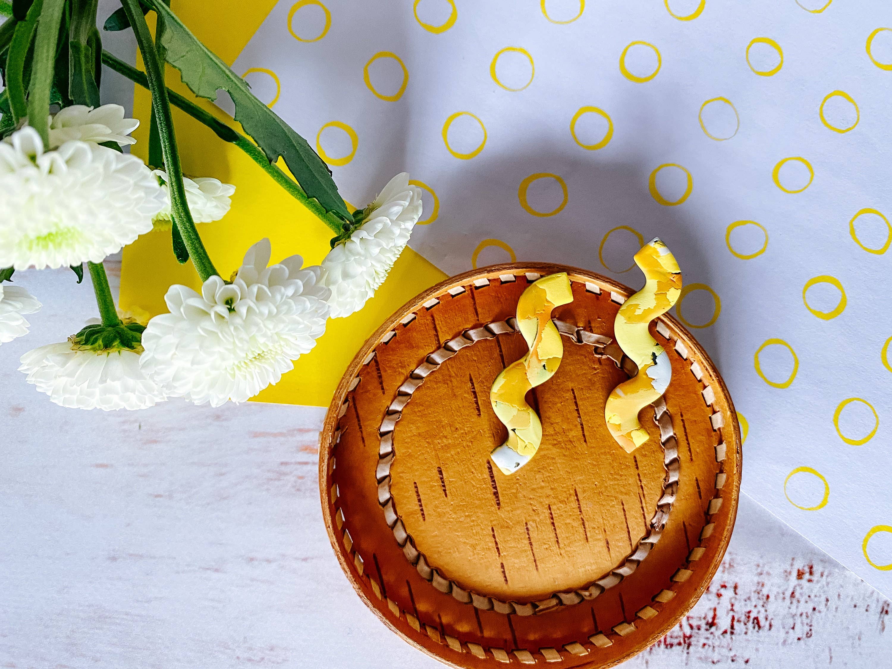 Lauren Likes Art - Wholesale Dangle Earrings - Sunshine Yellow Squiggle Earrings, Squiggly Earring, Handmad8