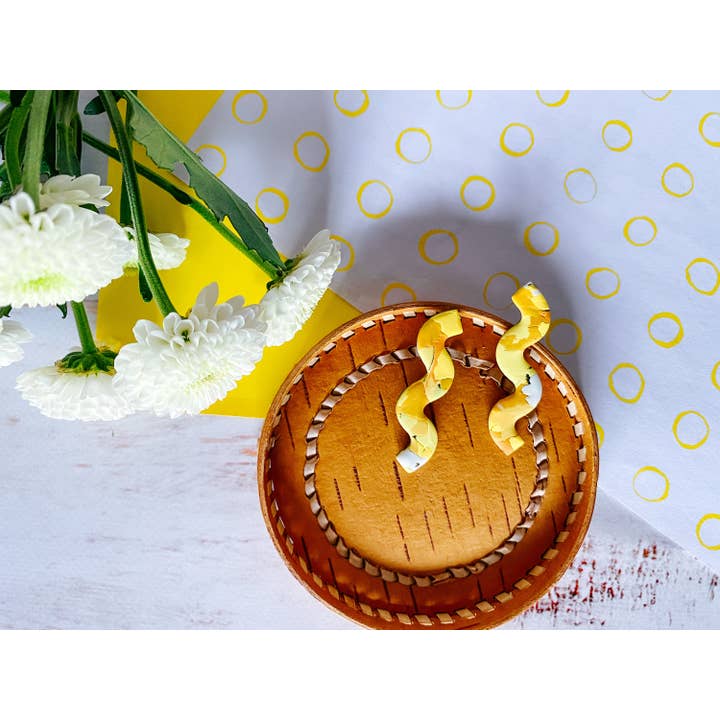 Lauren Likes Art - Wholesale Dangle Earrings - Sunshine Yellow Squiggle Earrings, Squiggly Earring, Handmad8
