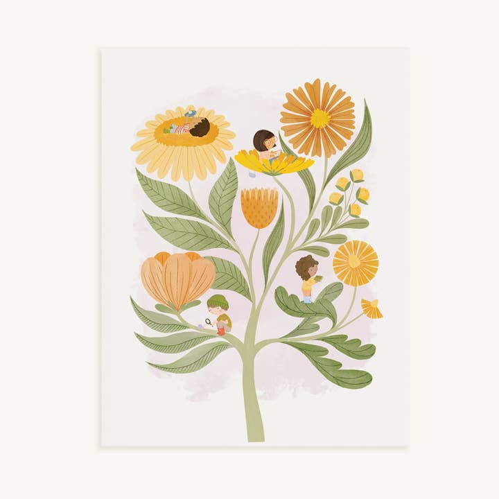 Art Print 8x10 | Noticing | Kids Exploring Flowers Kid Art for wholesale by oh, little wren