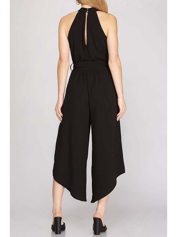 ROUSSEAU - Wholesale Jumpsuit - Women's - HALTER NECK WITH WAIST SASH WOVEN JUMPSUIT1