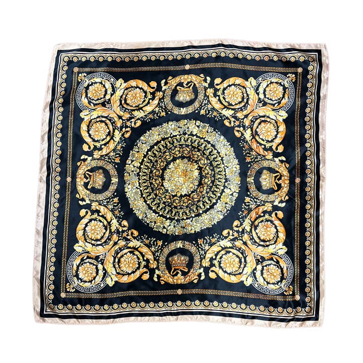 Golden Pattern Silk Touch Square Scarf for wholesale by Lili Scarves