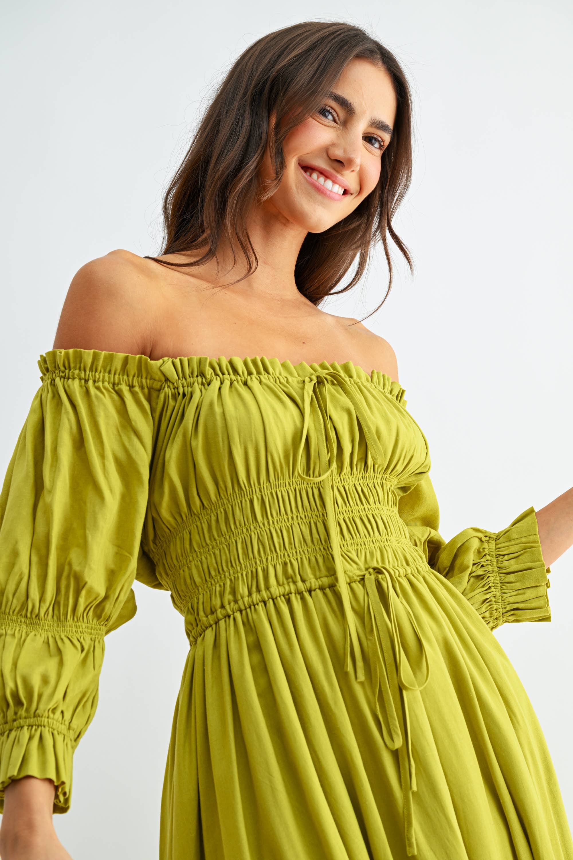 Camellia - Vente Robe – femme - ROBE MIDI ÉPAULES DÉNUDÉES SMOCKÉE JUPE PLISSÉE CD2516421