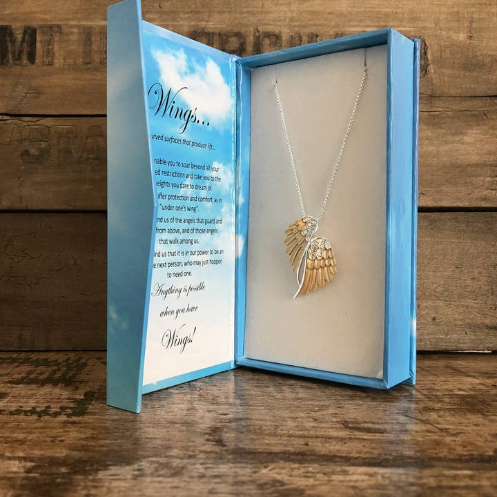 Carol Young Silver - Wholesale Pendant/Charm Necklace - Angel Wings Necklace Two Tone in BOX