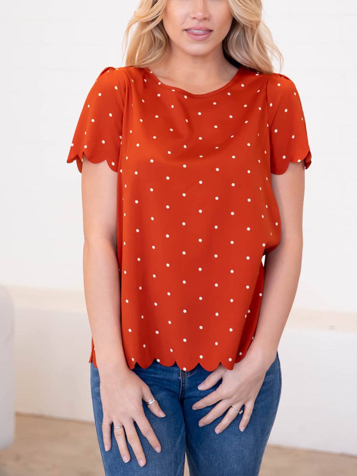 Tickled Teal - Wholesale Blouse - Women's - Polka Dot Scallop Edge Dotty Top9