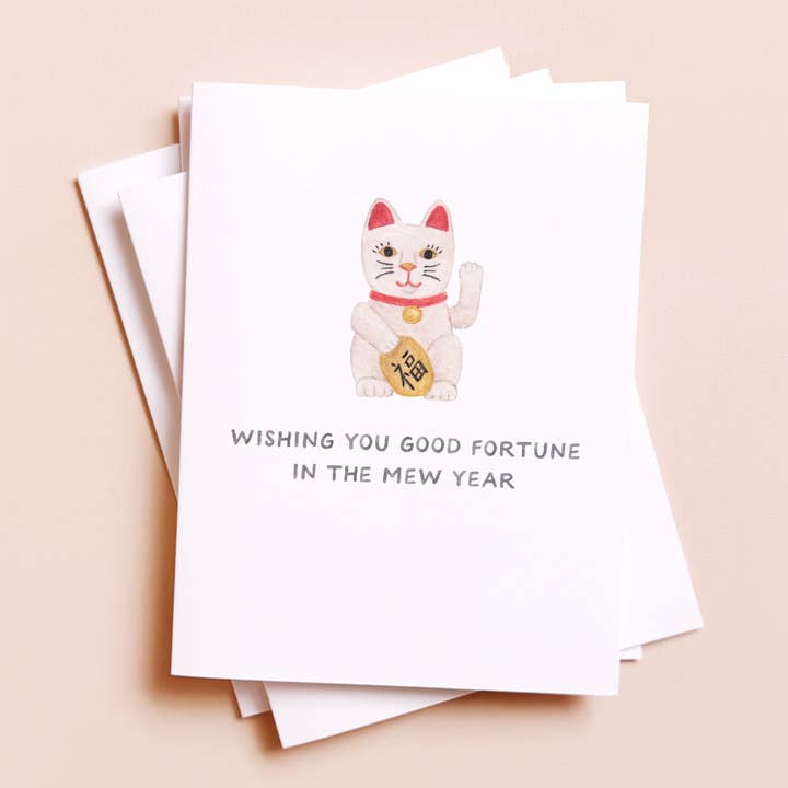 Amy Zhang - Wholesale New Year's Card - Lucky Cat Mew Year — Punny Lunar New Year Card0